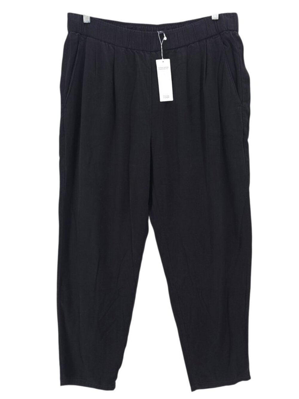 NWT EILEEN FISHER Black Ankle Soft Twill Pleated Tapered Pant Easy Fit LARGE